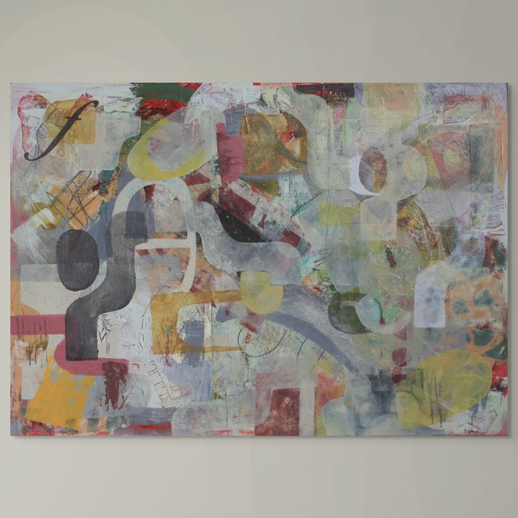 Large-scale contemporary abstract painting inspired by the wildlife and human activity around the Thames in Oxfordshire.